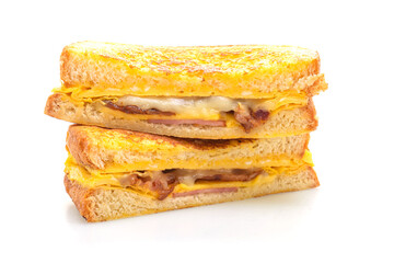 French toast ham bacon cheese sandwich with egg
