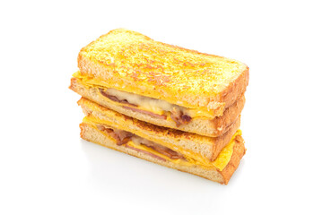 French toast ham bacon cheese sandwich with egg