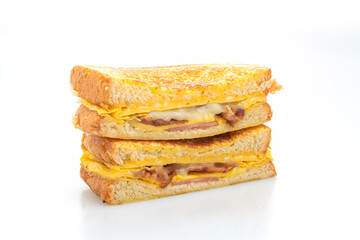 French toast ham bacon cheese sandwich with egg