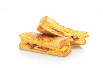 French toast ham bacon cheese sandwich with egg
