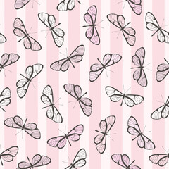 Pastel pink butterfly seamless repeat pattern vector.