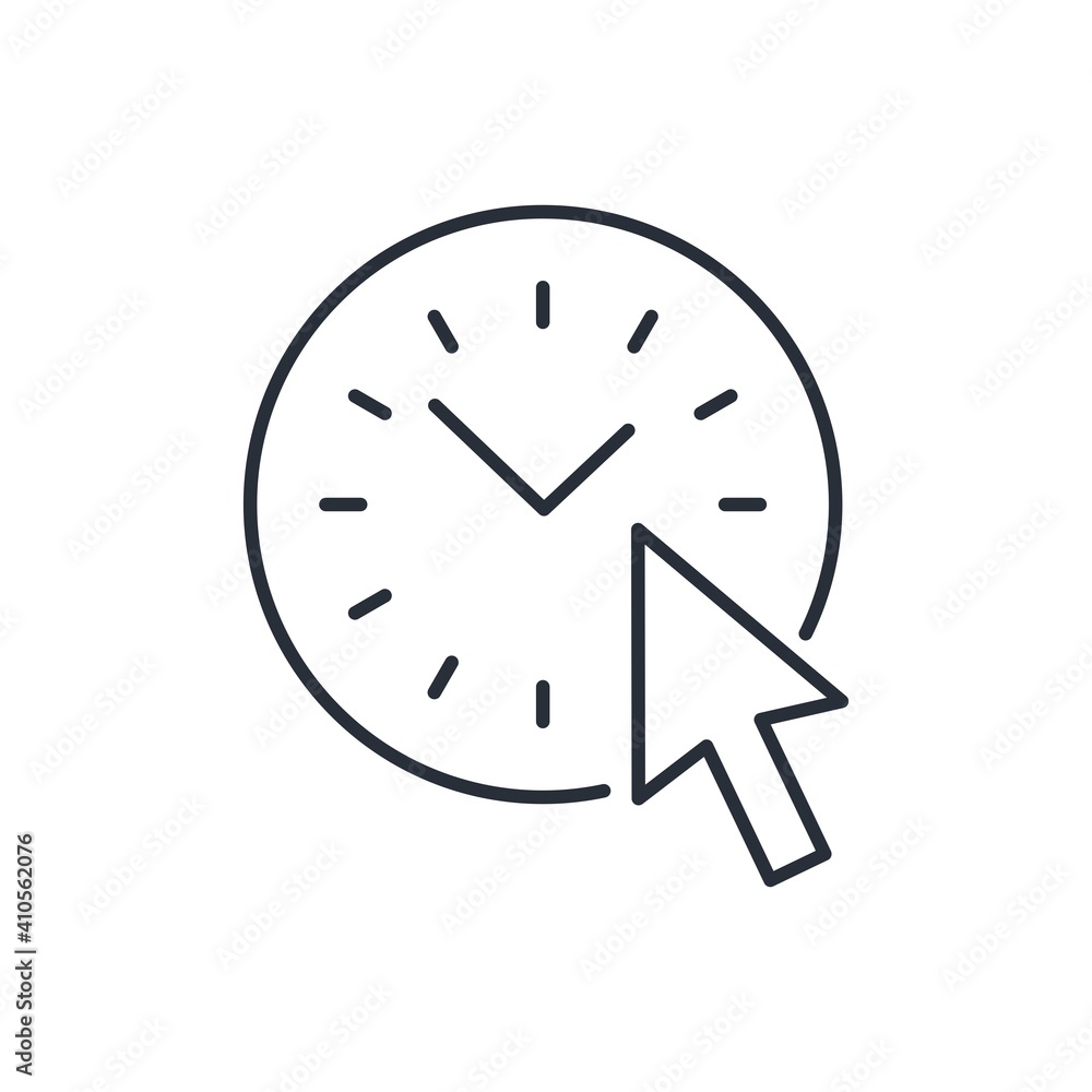 Poster clock and arrow. time control. vector linear icon isolated on white background.