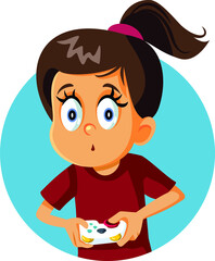 Girl Playing Video Game Vector Cartoon Illustration