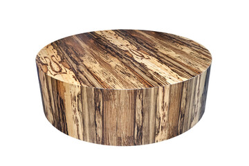 Stylish contemporary patterned round coffee table made of plywood and Black Ofram natural veneer on...