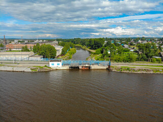 Aerial view of the dam (Omutninsk, Kirov region, Russia)