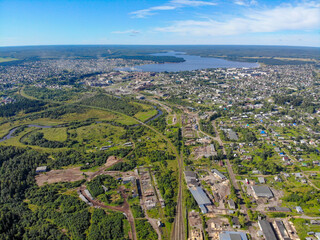 Aerial view of the railway in Omutninsk (Kirov region, Russia)