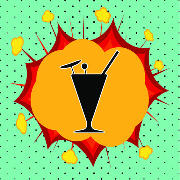 Alcoholic cocktail sign, pop art explosion, vector illustration for design