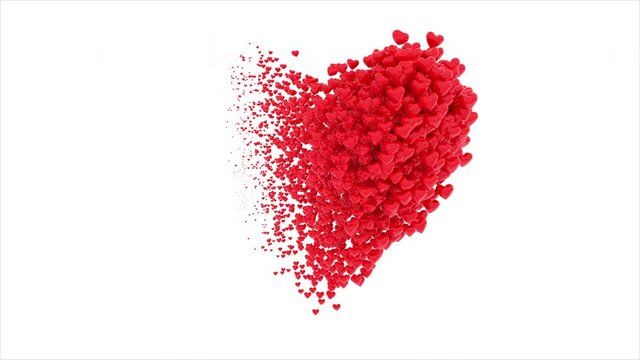 Many little red hearts transform into large hearts.
