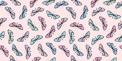 Colorful butterflies seamless repeat pattern background vector.