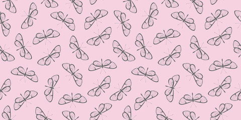 Pastel pink butterfly repeat pattern background.