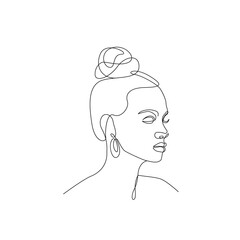 Continuous Line Drawing of Woman Face and Hairstyle, Fashion Minimalist Concept, Woman Beauty Drawing, Vector Illustration. Good for Prints, T-shirt, Banners, Slogan Design Modern Graphics Style