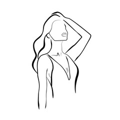 Continuous Line Drawing of Woman Face and Hairstyle, Fashion Minimalist Concept, Woman Beauty Drawing, Vector Illustration. Good for Prints, T-shirt, Banners, Slogan Design Modern Graphics Style