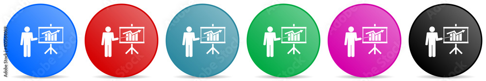 Fototapete Business training vector icons, set of circle gradient buttons in 6 colors options for webdesign and mobile applications