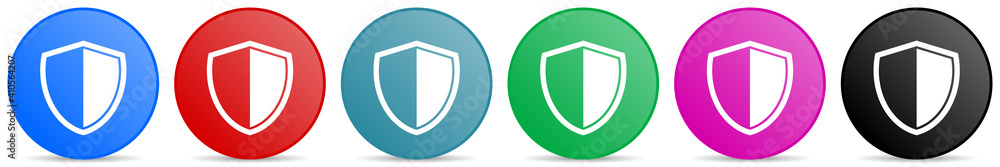 Aufkleber shield, protection, security concept vector icons, set of circle gradient buttons in 6 colors option