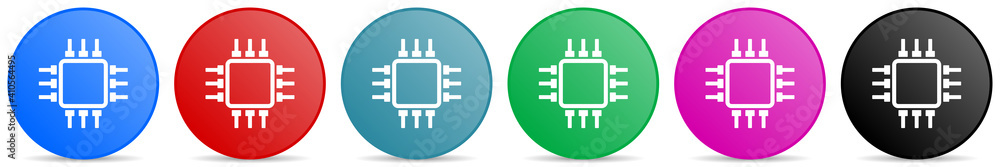 Fototapete Circuit, chip, computer vector icons, set of circle gradient buttons in 6 colors options for webdesign and mobile applications