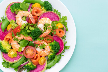 サーモンと海老の野菜サラダ