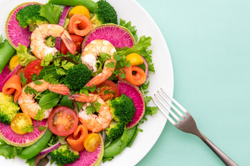 サーモンと海老の野菜サラダ