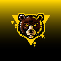 logo esport bear head angry expression. logo vector character bear for gaming. theme brown color costume character.