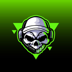logo esport skull angry expression with white hat. logo vector character skull for gaming. theme white color costume character.
