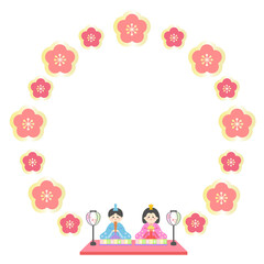 ひな祭り お内裏様 お雛様 花模様 丸フレーム 文字なし 4