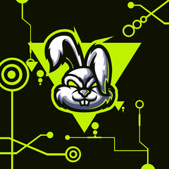 logo esport rabbit angry expression with green ornament. logo vector character rabbit for gaming. theme white color costume character.
