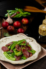 Chinese stir-fry ，Fried sausage with snow peas