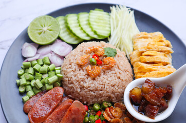 Shrimp paste rice - Thai Food called Khao Klook Kapi Top view 