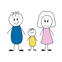 Family : mother, father and son. Stick figure. Vector illustration.