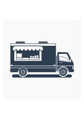 Editable Isolated Side View Mobile Food Truck Vector Illustration in Flat Monochrome Style for Vehicle or Food and Drink Business Related Design