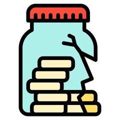 Broken coin jar icon, Bankruptcy related vector