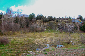 lowland landscape with bushes and trees rocks