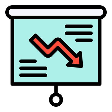 Projection screen with decrease arrow icon, Bankruptcy related vector