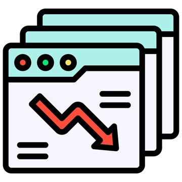 Apps windows with decrease arrow icon, Bankruptcy related vector
