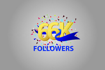 66K, 66.000 Followers Thank you blue ribbon celebration logotype for social media, internet - vector