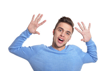 Portrait of young man posing isolated