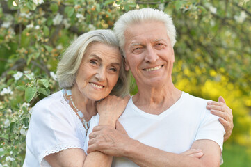 portrait of beautiful senior couple posing  in the park