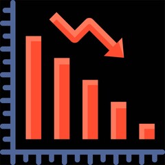 Decreasing bar chart icon, Bankruptcy related vector