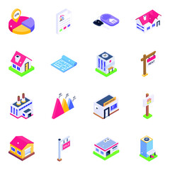 
Pack of Buildings and Real Estate Isometric Icons 
