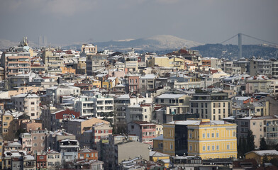 Obraz premium Aerial View of Istanbul City in Snowy day