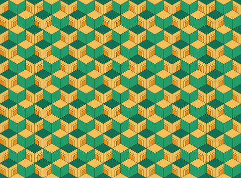 Abstract. japanese seamless pattern green and yellow background. design for pillow, print, fashion, clothing, fabric, gift wrap, mask face. Vector.