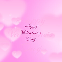Fototapeta na wymiar happy valentine's day square card or banner with blurred hearts and purple text