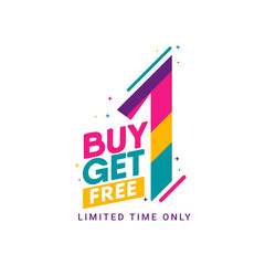 Buy 1 Get Free Limited Time Only Label Discount Vector Template Design Illustration