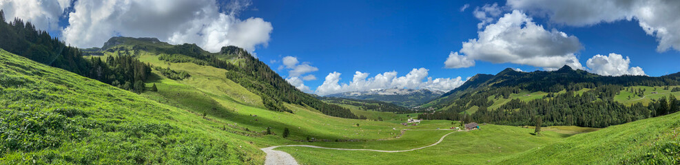 Fototapeta na wymiar Grünes Bergpanorama beim Brienzer Rothorn in Sörenberg