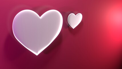 two of colored valentine white heart in pink background