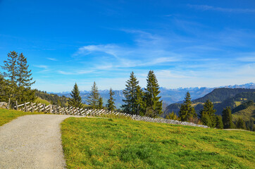 Bergweg mit Holzzaun auf der Rigi