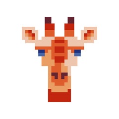 Fototapeta premium Giraffe head pixel art icon. Isolated vector illustration. 8-bit sprite. Design stickers, logo, mobile app.