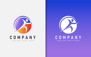 Abstract Logo With Running Man Pose and Circle Combination. Vector Logo Illustration.