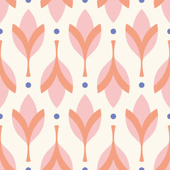 Floral pattern design. Pretty vector seamless repeat of fuchsia flowers in retro colours.