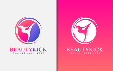 Beauty Kick Logo Design. The girl in the kicking pose. Sport Logo Design Illustration.