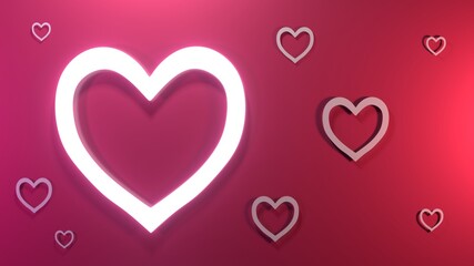 glowing white line in heart shape  in the pink background